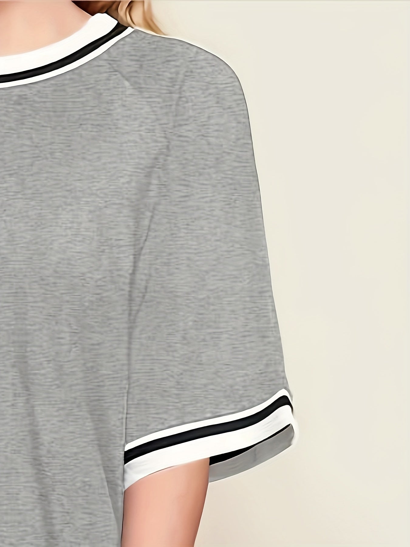 Women'S Plus Size Casual Lounge Set - Gray & White Striped Oversized T-Shirt with Matching Joggers, Comfortable All-Season Home Outfit, Joggers for Women