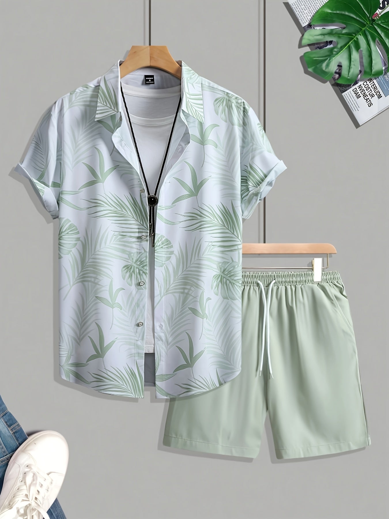 Men's Summer Printed Short Sleeve Shirt and Shorts Set