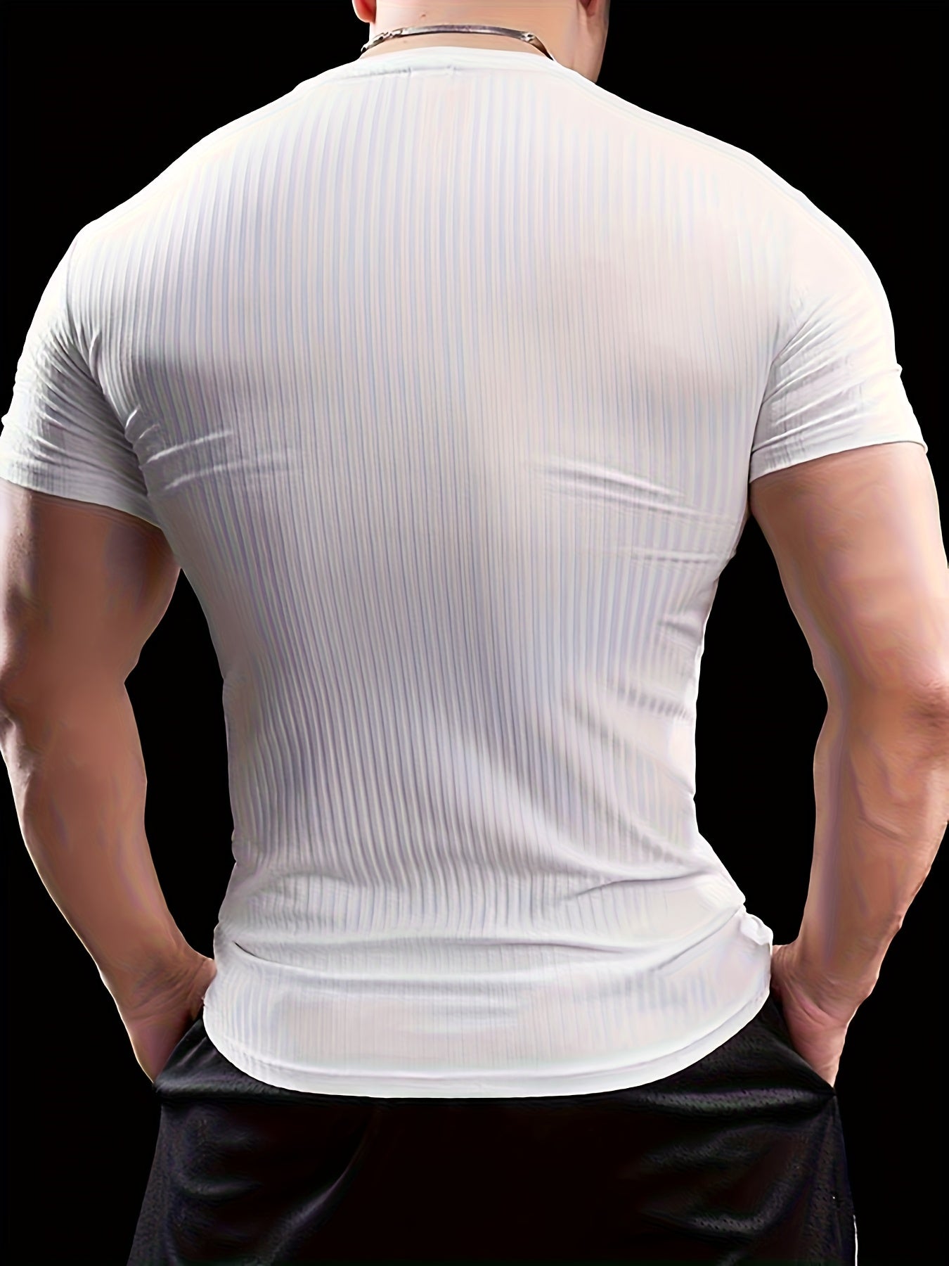 Men's Slim Fit Ribbed Short Sleeve T-Shirt - Stretchy Athletic & Casual Wear, Green, Round Neck, Machine Washable, Muscle-Enhancing Design, Gym Shirts