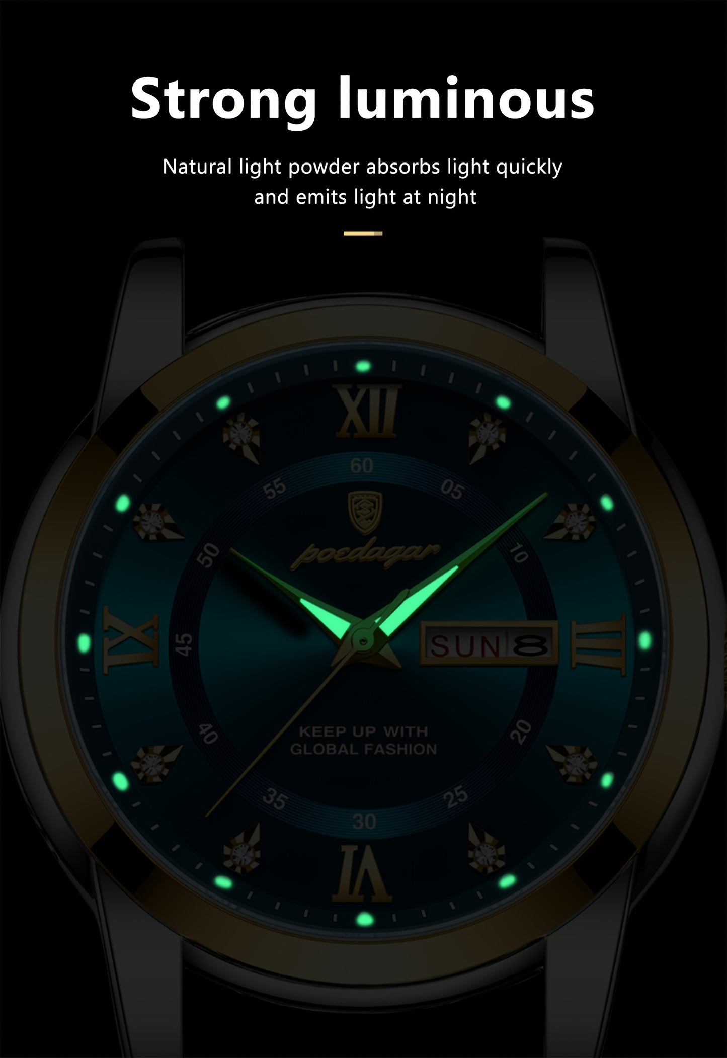 POEDAGAR Men&Women&Apos;S Calendar Week Luminous Stainless Steel Watch - Trendy Casual Quartz Wristwatch with Blue Dial, Roman Numerals, And Date Display, Ideal Gift for Sports Enthusiasts, Casual Wear Watch | Trendy Casual W