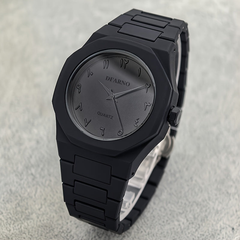 Men's Minimalist Quartz Watch with Black Arabic Dial & Polygonal Design - Durable Silicone Strap, Battery-Powered, Comfort Fit for Casual & Formal Wear - Perfect Holiday Gift for Father’s Day, Graduation, Independence Day,