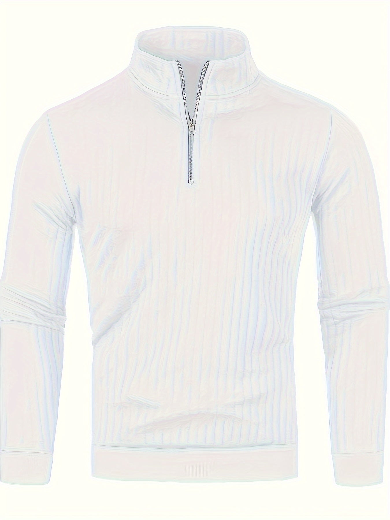 Men'S Casual Polyester Sweater, Solid Color, High Neck Quarter Zip, Long-Sleeved Pullover, Regular Fit, 100% Polyester Knit Fabric, 230g/m² - Fall/Winter Essential