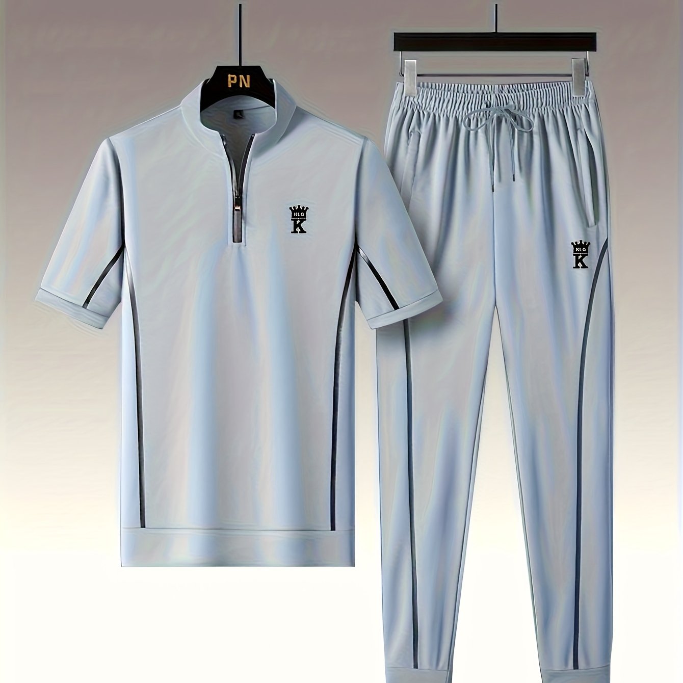 Men's Summer Casual Stand Collar Drawstring Sportswear Set