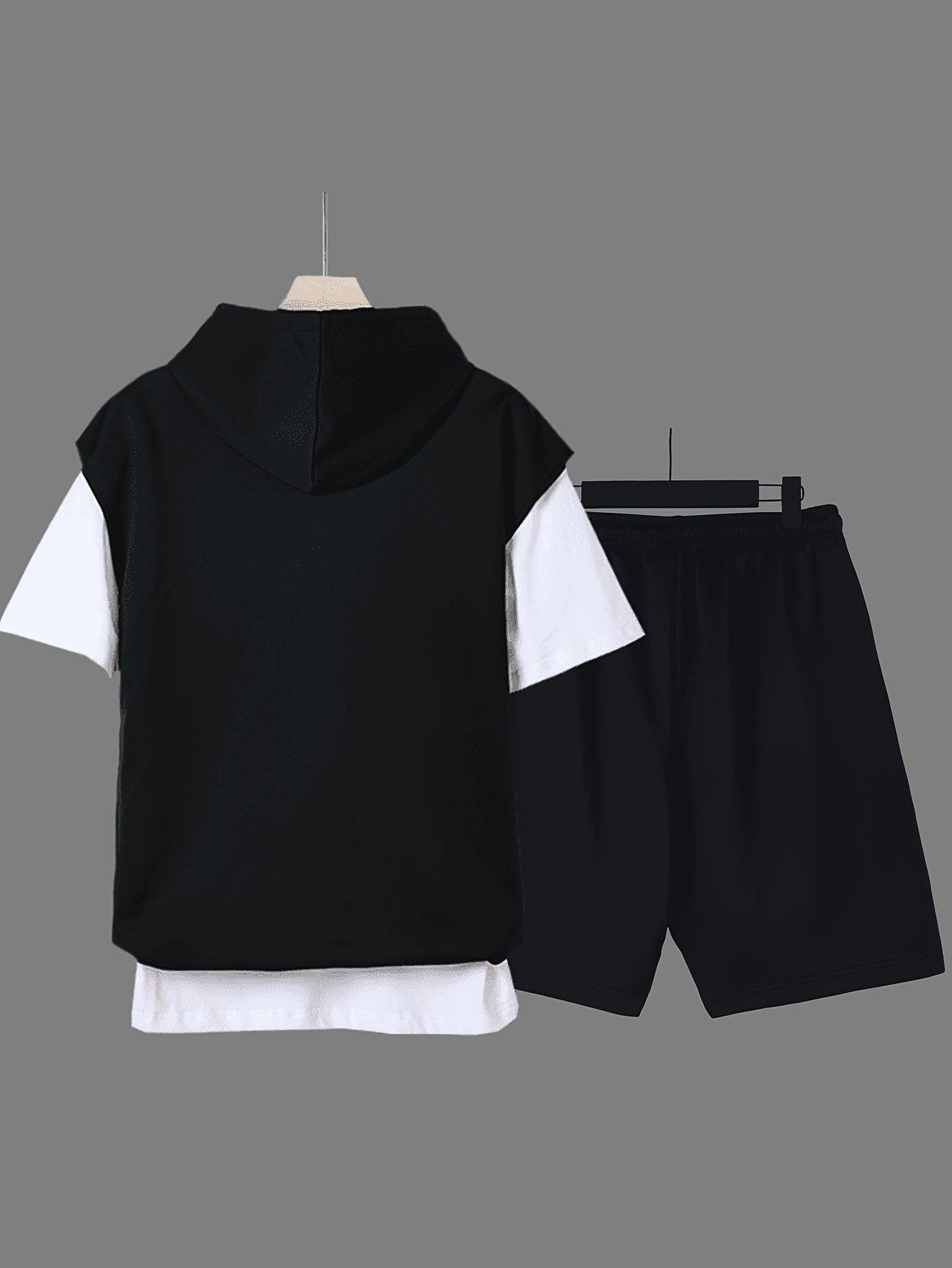 Two-Piece Men's Printed Fashion Sleeveless Hoodie Casual Comfortable Loose Sportswear Set