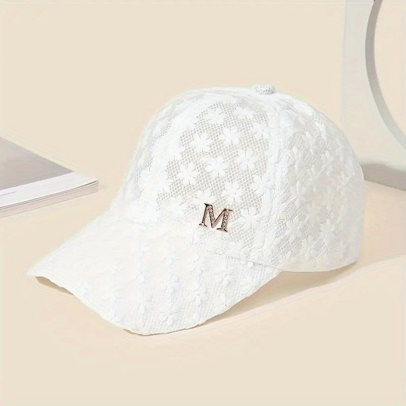 Adjustable Outdoor Casual Hat Breathable Hollow-Out Duckbill Cap Korean Style Summer Lace Flower Baseball Cap Fashion Versatile Sporty Hat Suitable for men and women.