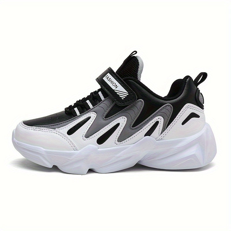 Youngsters' Lightweight Sporty Casual Sneakers with Closure, Geometric Color-Block Design, PU Upper & EVA Sole for Winter/Autumn - Breathable Fabric Lining, Grey & White, Winter Youngsters Footwear | Durable EVA Sole, Girls S