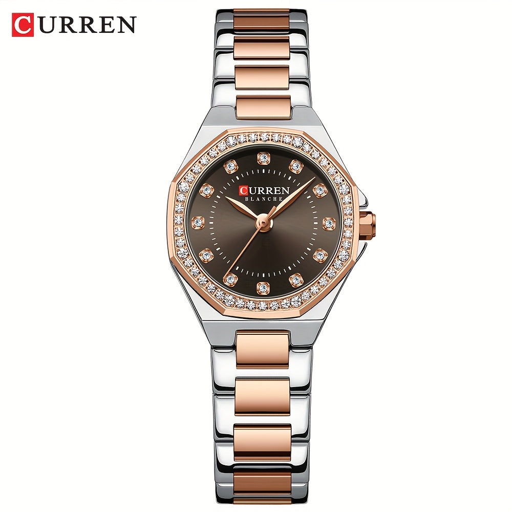 CURREN Women's Elegant Fashion Luxury Rhinestone-Adorned Small Dial Watch - Stainless Steel Band, Zinc Alloy Case,, Analog Display - Ideal for Business & Social Events, Perfect Gift, CURREN