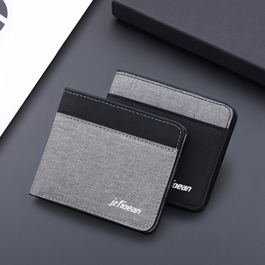 JULIANO Men's Slim Bifold Wallet - Multi-Card Holder with Cash Slot, Denim & Faux Leather Patchwork, Coin Purse in Black, Blue, Gray - Oxford Material for Everyday Use, Small Wallet