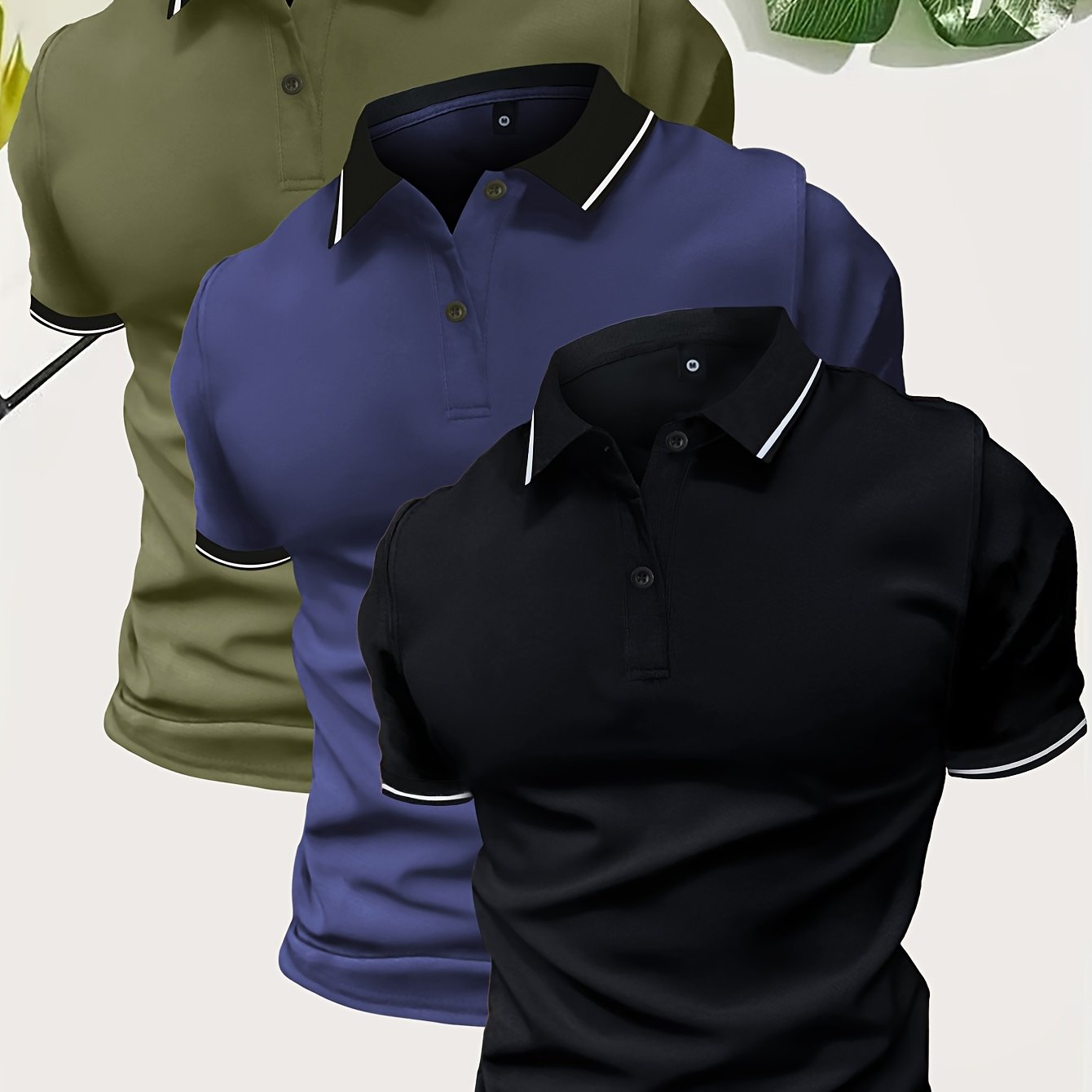 3Pcs Breathable Regular Fit Golf Shirt, Men's Casual V-Neck T-Shirt Short Sleeve For Summer, Men's Clothing