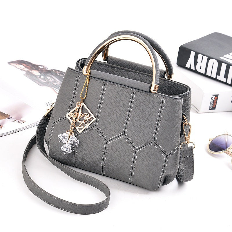 2025 New Women's Geometric Hexagon Pattern Crossbody Bag with Adjustable Strap & Golden-Tone Hardware - Zipper Closure, Polyester Lining, Multiple Colors (Khaki/Dark Gray/White/Pink/Red/Black) - Versatile for Casual & Formal