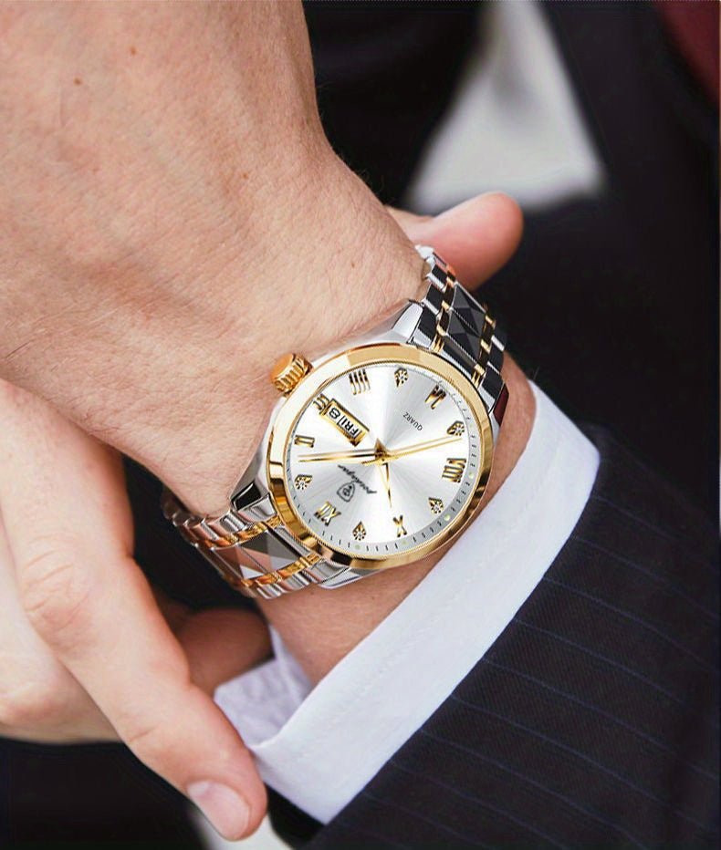 Luminous Calendar Men's Quartz Watch Business Sports Teenagers Trend Stainless Steel Student Wristwatches, Ideal choice for Gifts Christmas Gift Valentine's Day