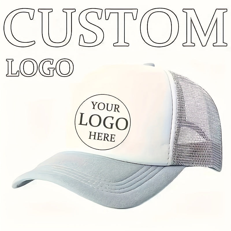 Custom Logo Trucker Hat - Adjustable Breathable Mesh Baseball Cap for Men, Outdoor Casual Wear, Durable Polyester with Personalized Design, Outdoor Headwear