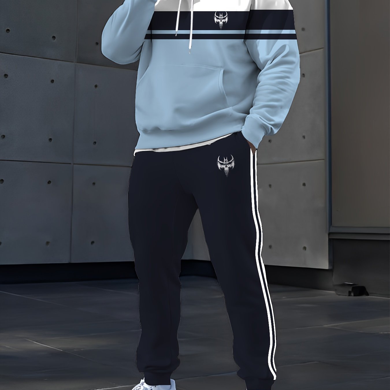 Men's Casual Digital Print Hoodie & Sweatpants Set - Polyester, Machine Washable, Perfect for Spring/Fall Outings
