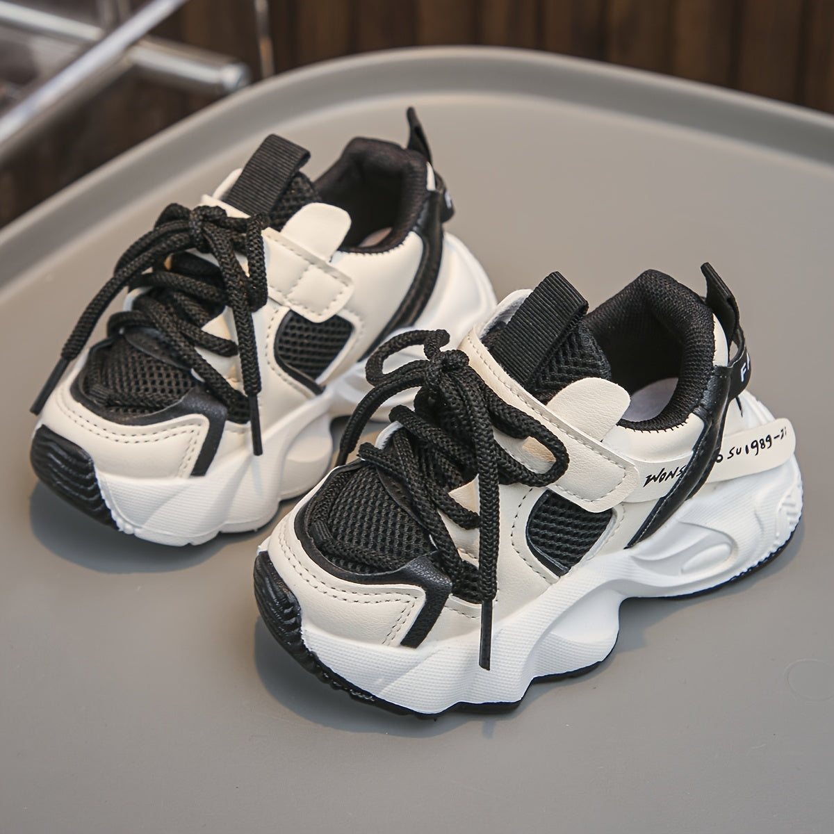 Youngsters' Breathable Mesh Sneakers with Closure - Soft EVA Sole Low-Top Casual Shoes for Youngsters & Youngsters, Lightweight All-Season Comfort, Round Toe Design (Black/White, Pink/Beige, Beige/White), Kid Shoes