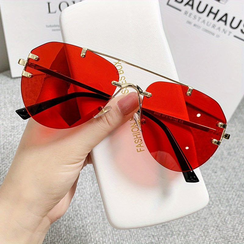 Unisex Classic Retro Double Bridge Glasses, Fashionable, No Frame, Metal Material, S Style, Ordinary Decorative for Men And Women, Casual Use