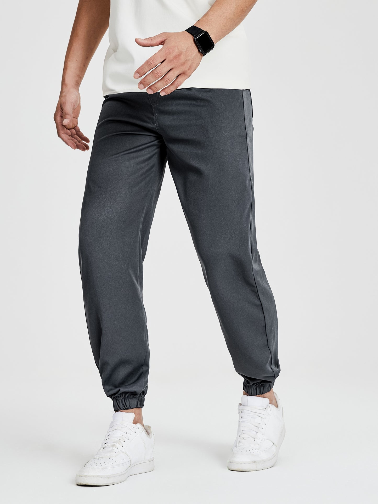 Men's Solid Color Drawstring Cargo Pants - Casual, Loose Fit with Multiple Pockets, Machine Washable
