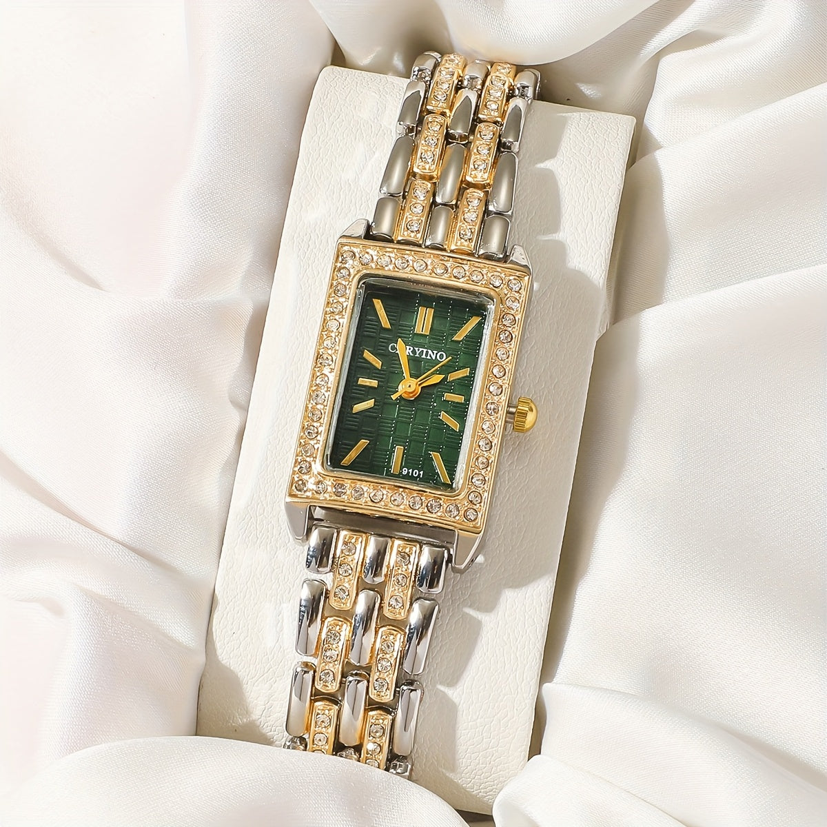 Elegant Cartier-Inspired Zinc Alloy Bracelet Watch with Sparkling Rhinestones - Rectangular Face, Quartz Movement, Non, Perfect for Daily Wear, Parties, Birthdays, and Festive Gifts, Festive Accessory | Elegant Bracelet | Qua