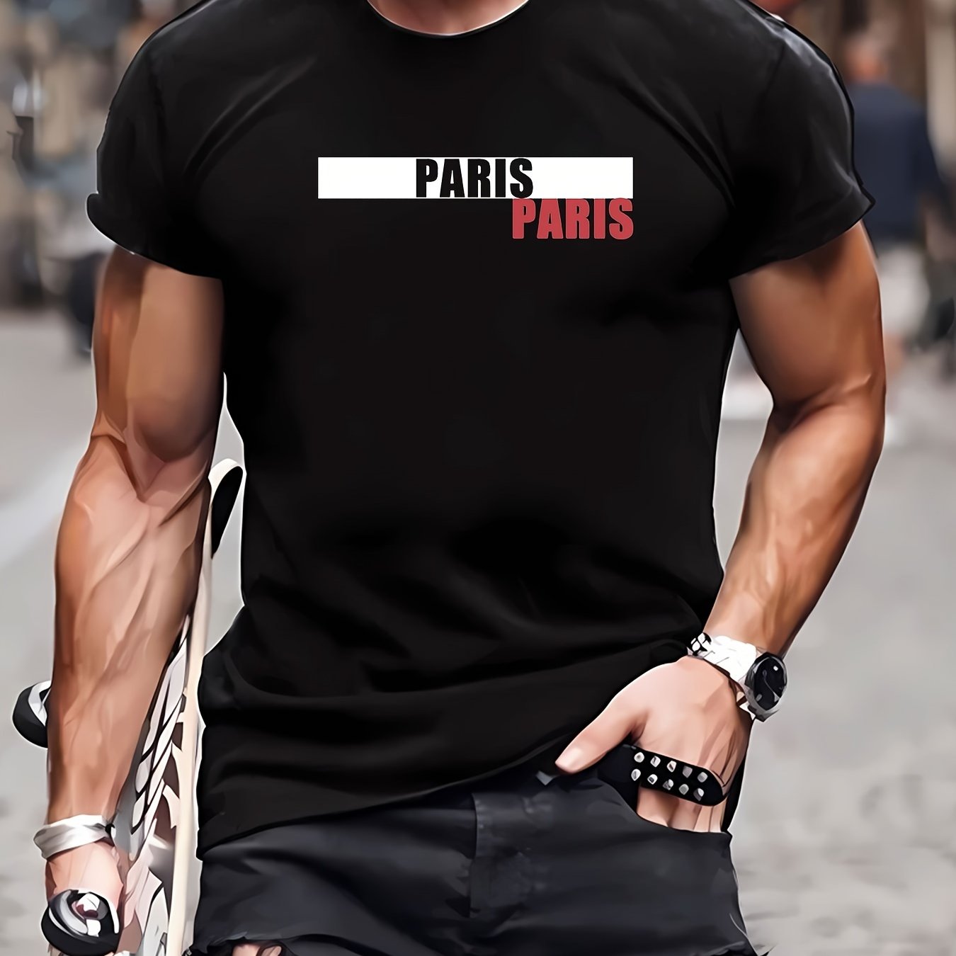 New Summer Round Collared Short Cuff T Dress for Men's Wear with Free Print