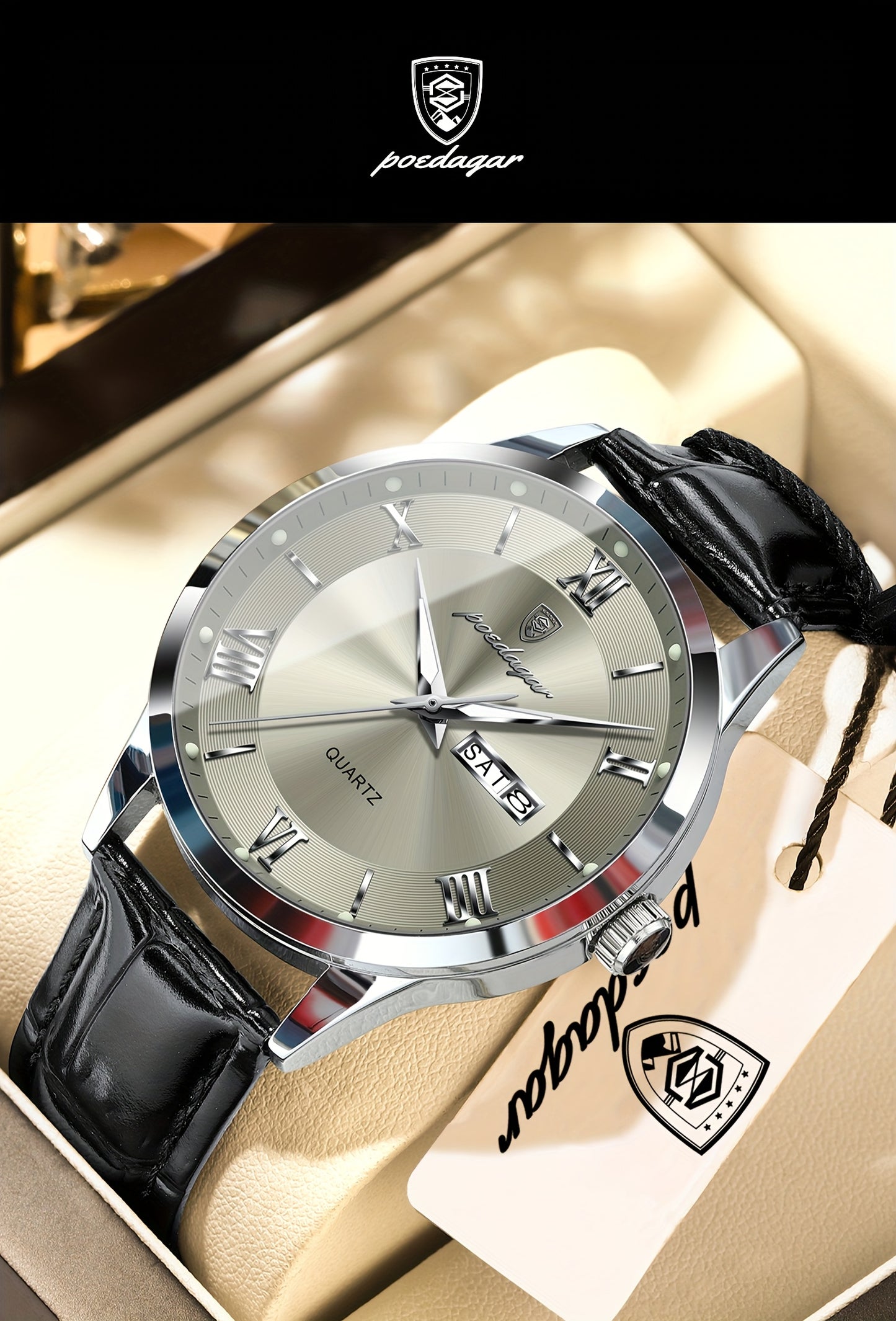 Luxury Leather Strap Men's Watch Waterproof Luminous Calendar Week Wristwatch Simple Business Fashion Sports Men's Watch