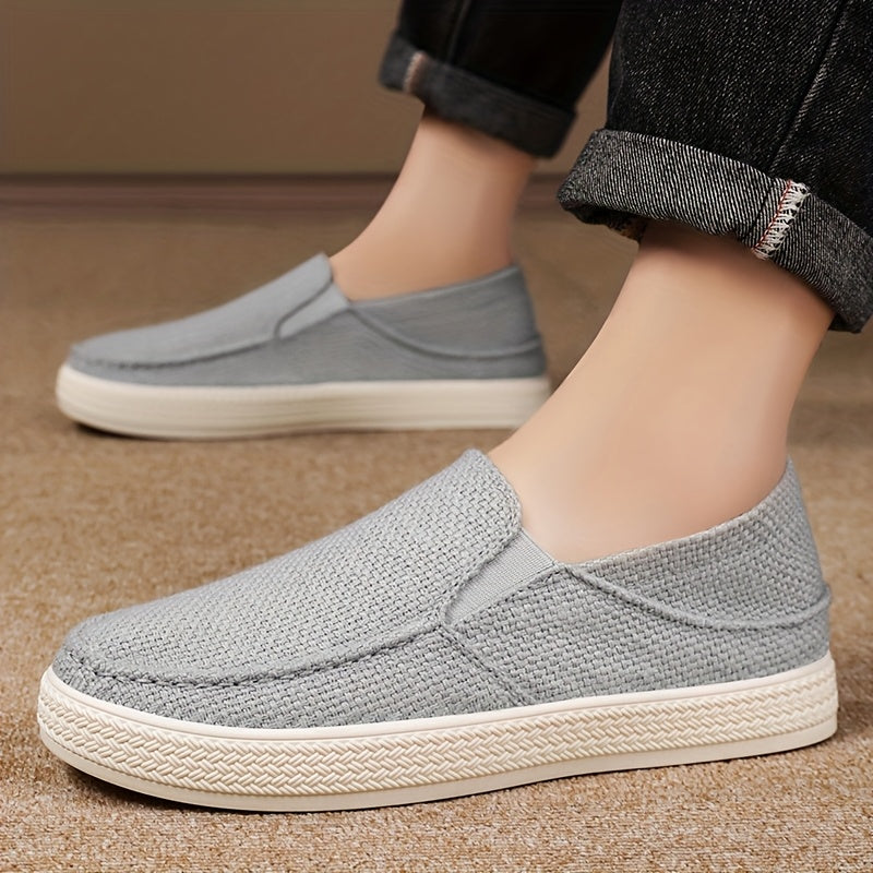Men's Slip-On Casual Shoes - Lightweight Breathable Fabric Upper & Durable Rubber Sole, Low-Top Comfortable Walking Shoes for Daily Wear, Outdoor Activities, Vacation - Black, Sleek Design, Flexible Sole, Urban Style