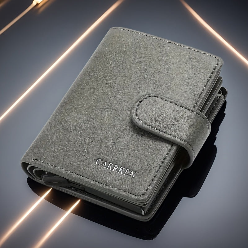 Men'S Short Wallet, Automatic Pop-Up Credit Card Holder, Short Wallet, Ideal Gift for Men, Multi-Functional Men'S Card Holder, Stylish, Trendy, Minimalist Credit Card Holder, Pop-Up Card Holder, High-Quality Faux Leather, Cap