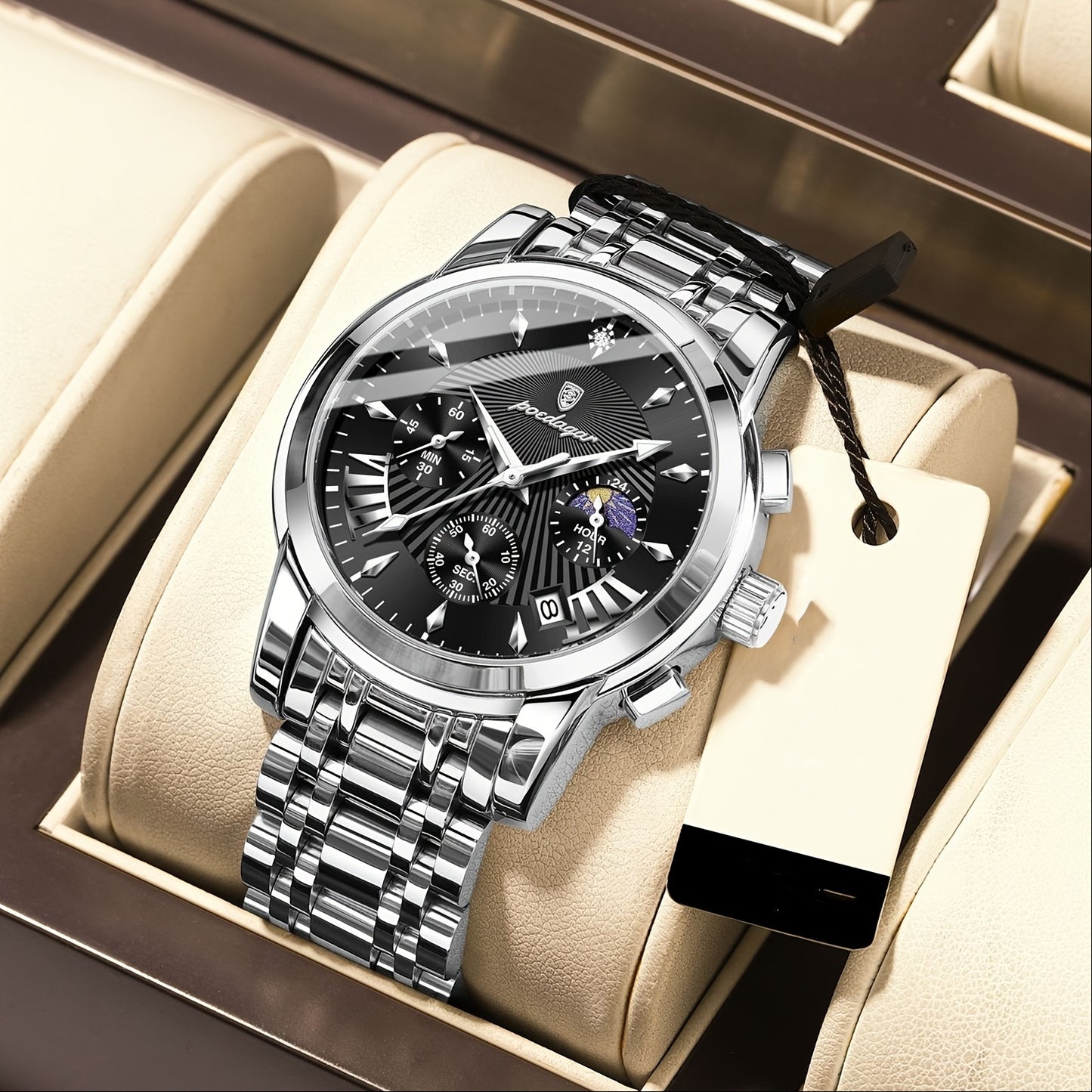 BINBOND Men'S Luxury Quartz Watch - Stainless Steel Band, Blue & Golden Skeleton Dial, Water-Resistant, Elegant Design for Casual Attire, Perfect Gift for Christmas, Valentine'S Day, or Thanksgiving, Business Watch | Stylish