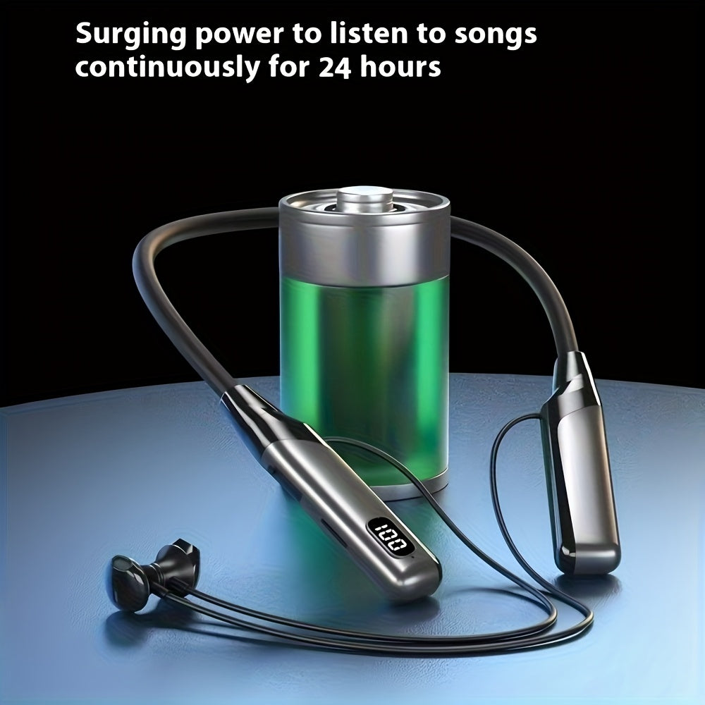 Ultra-Long Battery Wireless Neckband Headphones, Wireless 13.46 cm-Ear Earbuds with Digital Charge Display, Noise-Canceling Stereo Bass, Built-In Mic, Magnetic Suction, Soft Silicone Collar, Compatible with Sports, Running, W