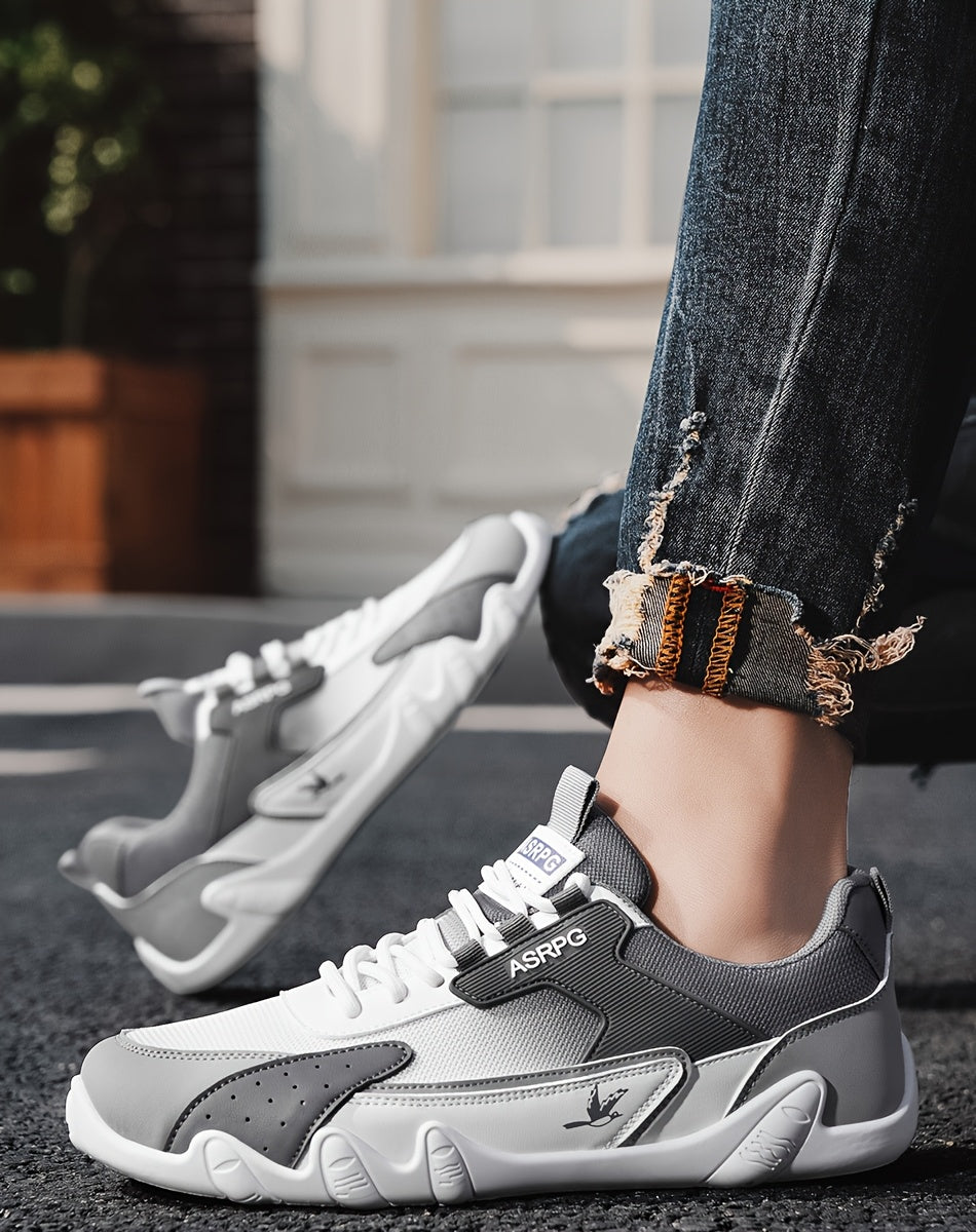 Men's Breathable Low-Top Casual Sneakers - Sporty Lace-Up Walking Shoes with Navy/White/Golden Accents, All-Season Outdoor & Everyday Comfort, Durable Fabric Upper & PVC Sole, Comfortable Footwear, Sleek Shoe Design, Lightwei