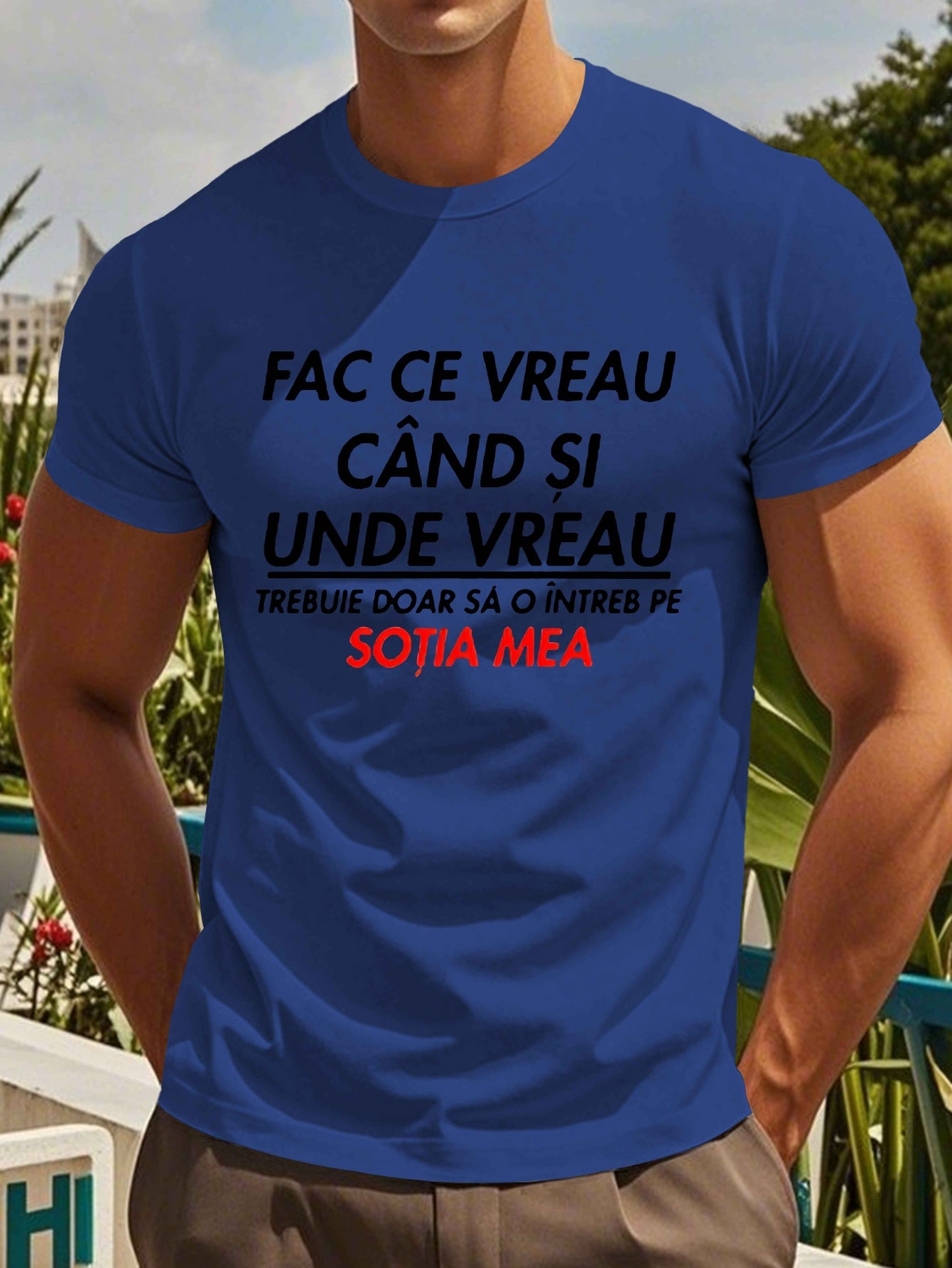 Men's Romanian Quote Short Sleeve T-Shirt - "Face Ce Vreau Cand Si Under Breath" Print, Lightweight Polyester, Casual Summer Top, Round Neck, Machine Washable, Machine Washable Tee | Bold Text Tee | Lightweight Material