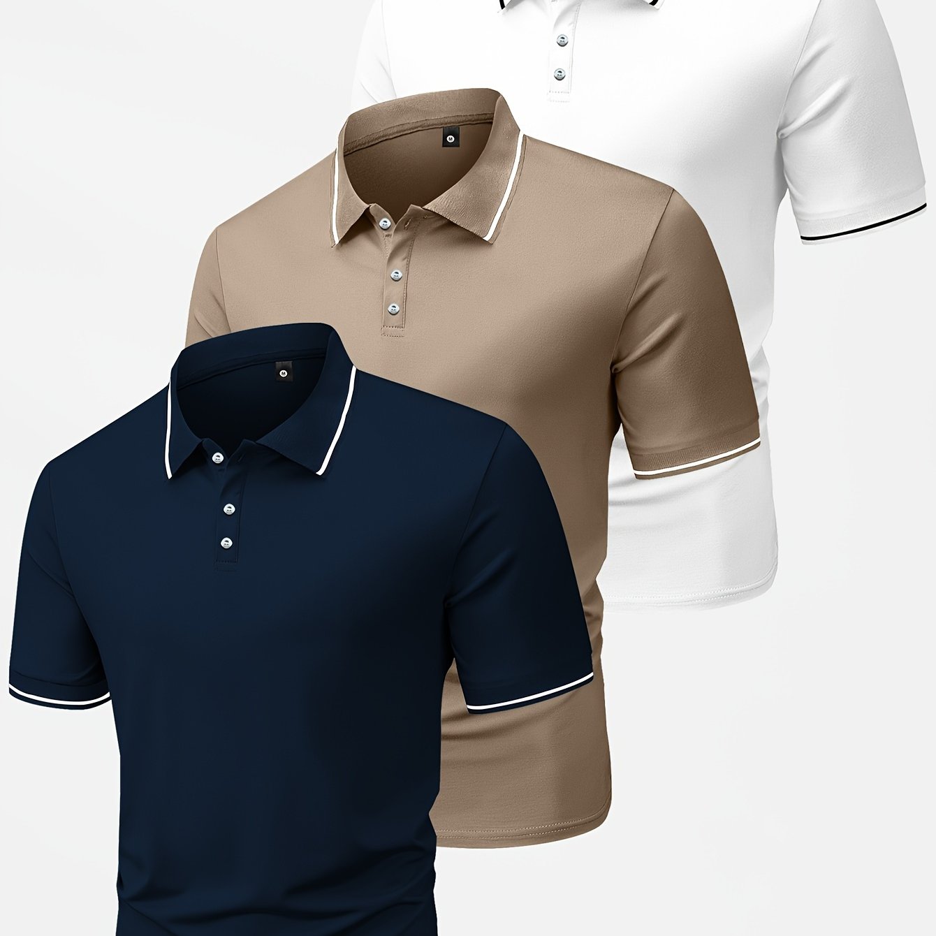 3pcs Men's Casual Fashion Shirts - Breathable Polyester, Short Sleeve, Button-Up with Classic Collar - Machine Washable, Summer Essentials in Black, White, and Beige