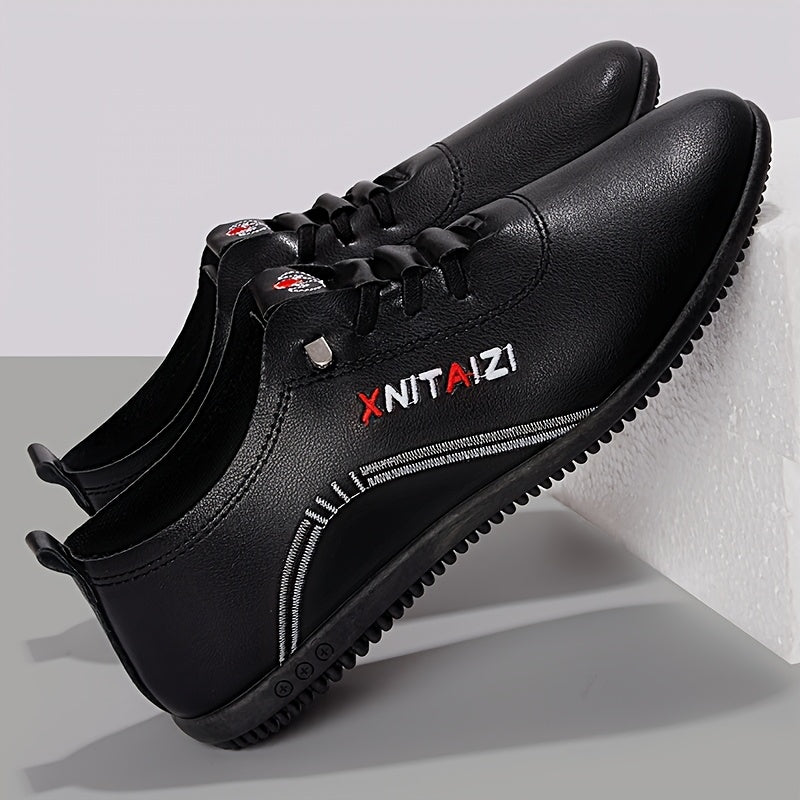 1 Pair of Men's Stylish Black & White Sneakers - Lace-Up Design, Round Toe, Rubber Sole, PU Upper, Perfect for Casual & Business Wear, Everyday Sneakers | Sporty Casual Shoes | Durable Footwear Construction