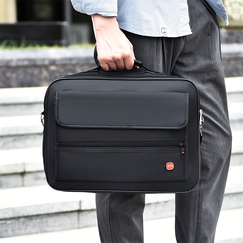 Men's Large Capacity Business Messenger Bag - Black Nylon Fabric, Adjustable Shoulder Strap, Multiple Compartments for Phone, Laptop, Tablet, Keys & Umbrella, Perfect for Work, Travel & Casual Use, Laptop Messenger Bag, Daily