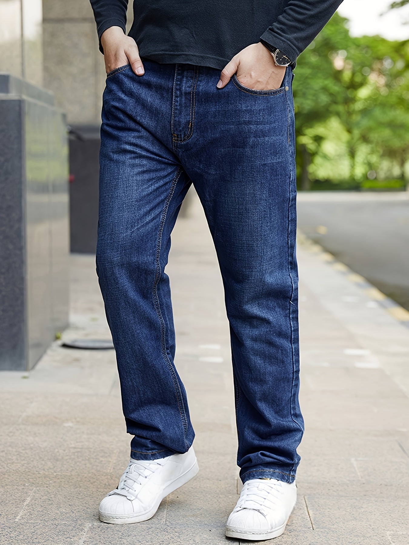 Large Size Men's Jeans Elastic Straight Long Pants Comfortable Casual Long Pants Simple And Versatile Men's Business Pants