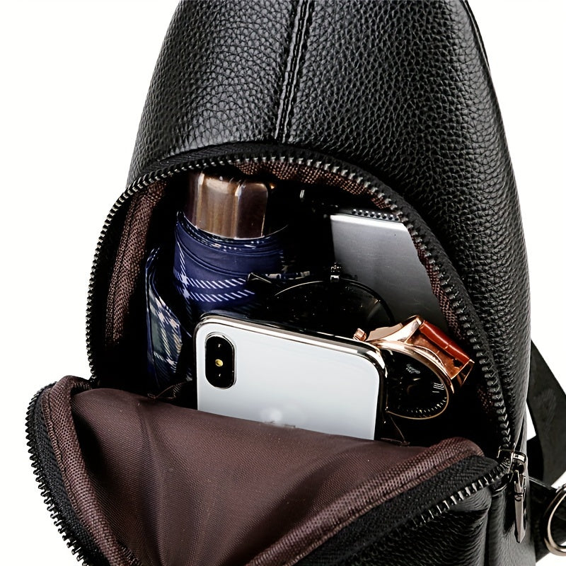 DARWNORO Men's Stylish PU Leather Sling Bag - Casual Shoulder & Crossbody Bag with Zipper Closure, Brown with White & Red Accents, Perfect for Daily Commute, Motorcycle Inspired Design, PU Leather Crossbody Bag
