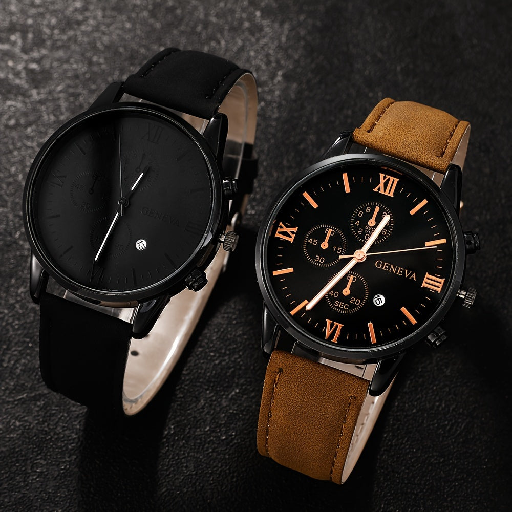 4pcs Stylish Men's Luxury Quartz Watch Set