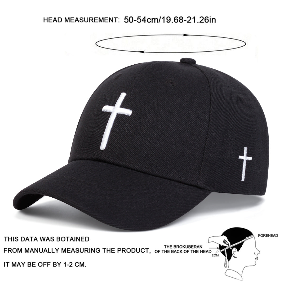 Adjustable Sun Protection Baseball Cap for Boys - Black with White Cross Design, Polyester, Fitted Closure, Ideal for Outdoor Activities, Travel, and Beach, Travel Headgear | Stylish Headgear | Adjustable Headgear