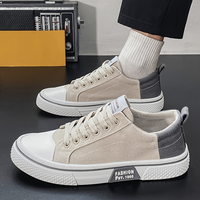 Men'S Breathable Fabric Casual Canvas Shoes, Low-Top Lace-Up Outdoor Sneakers, Trendy Skate Shoes.