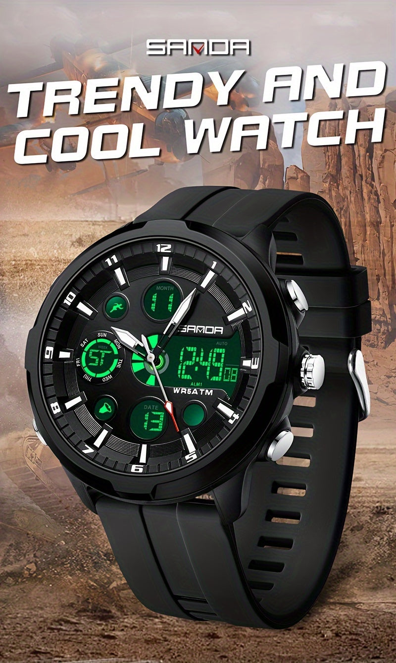 SANDA Men'S Digital Outdoor Sports Wristwatch,Waterproof Multifunctional Chronograph Quartz Watch For Gift Clock 9053