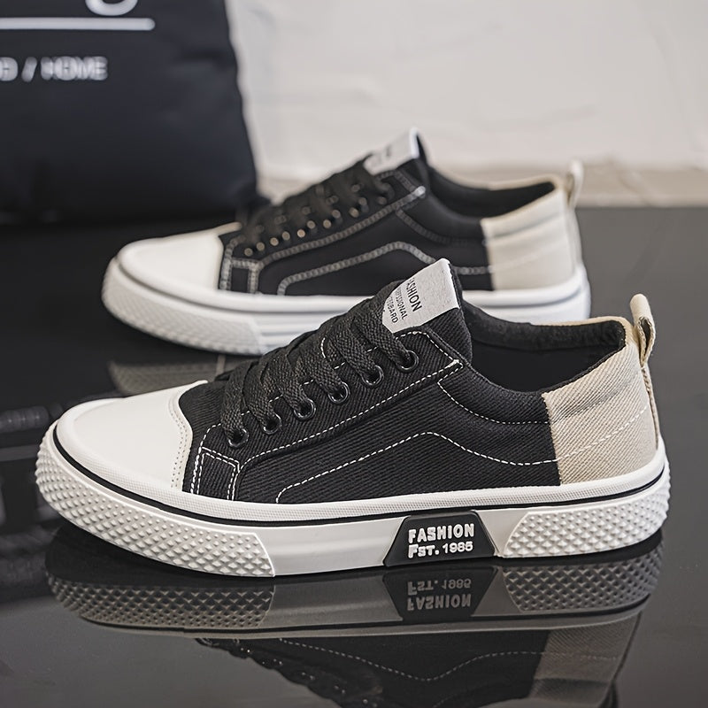 Men'S Breathable Fabric Casual Canvas Shoes, Low-Top Lace-Up Outdoor Sneakers, Trendy Skate Shoes.