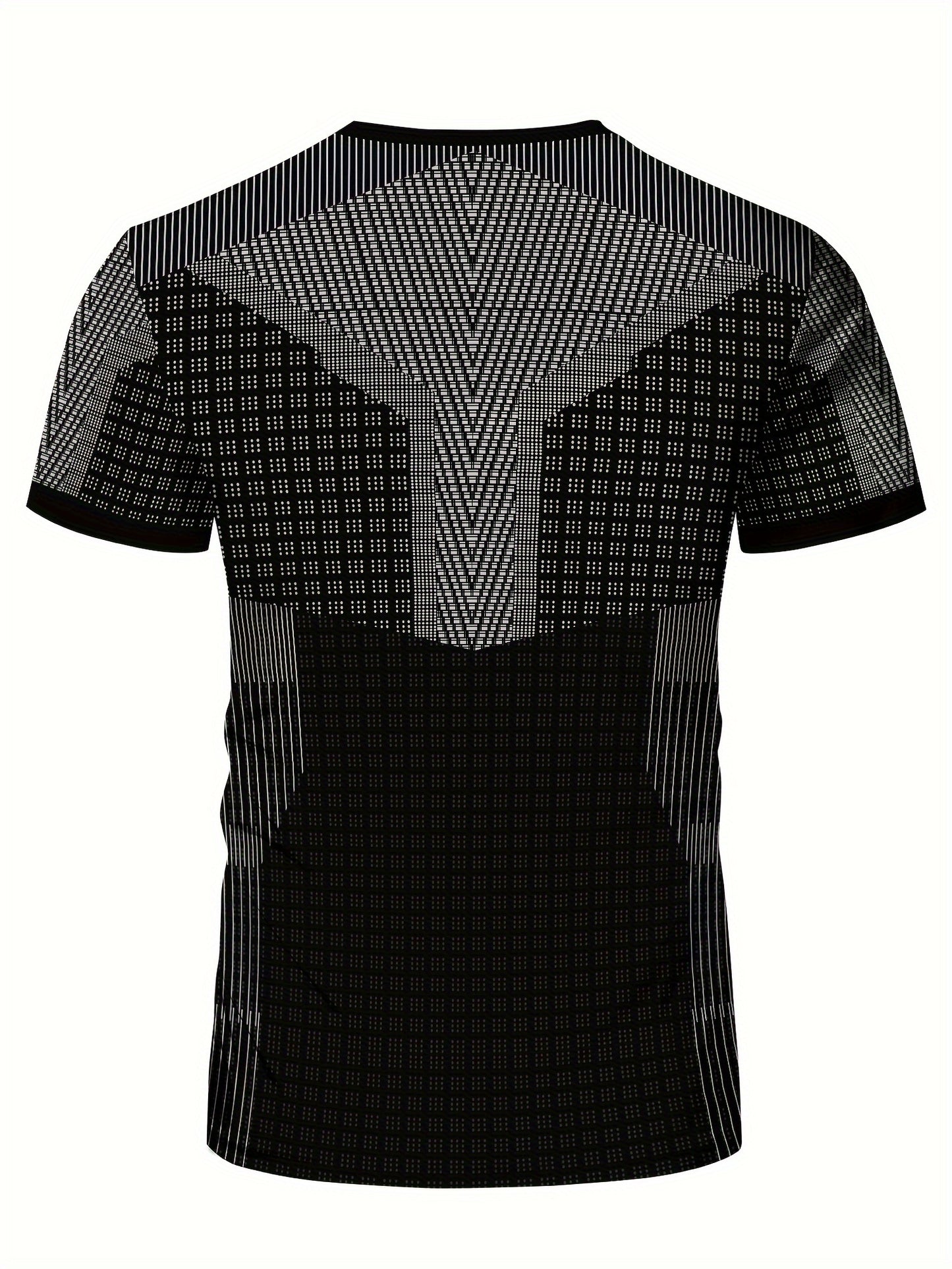 A Black And White Patterned Print Design, Men'S Sporty Fashion, Geometric Print High-Elastic Tight-Fitting Short-Sleeve Round-Neck T-Shirt, Quick-Drying Sports Top for Summer Fitness, Training, And Workout, with a Cool Feel,
