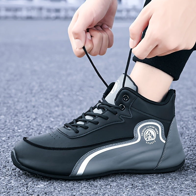 Men'S Fashion Classic Sneakers, Low Top Lace-up Athletic Shoes, Shock Absorbing Breathable Running Shoes, Durable Thick Sole Skateboard Shoes, Solid Color Graphic Design, Round Toe, Faux Upper/Sole, Fabric Inner, EVA Insole f