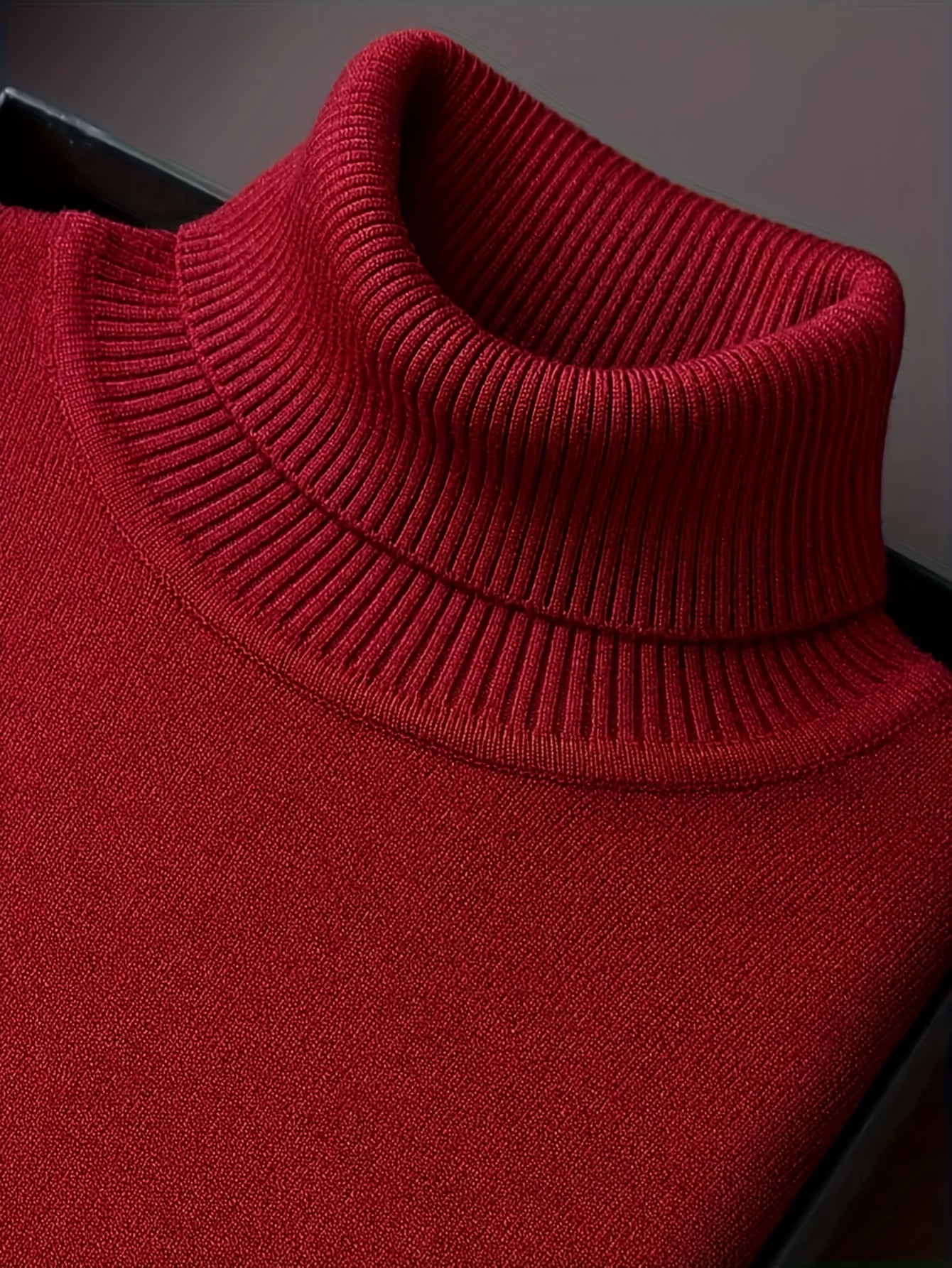 Men's Sleek Light Blue Turtleneck Sweater - Casual Knit Pullover with Ribbed Cuffs, Long Sleeves for Fall/Winter, Soft Viscose Blend