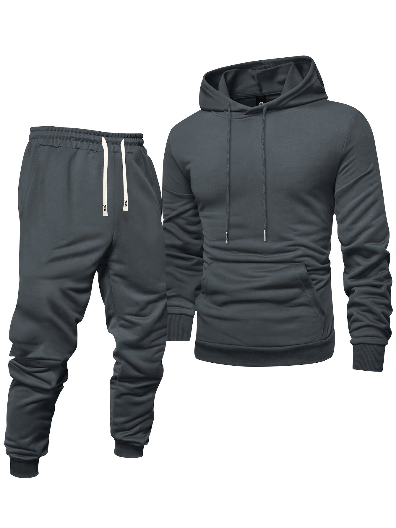 Men's Long Sleeve Hooded Sweatshirt + Threaded Sweatpants Set Spring and Autumn Solid Color Pullover Regular Long Sleeve T-shirt and Pants Belt Drawstring Casual Sports Trousers Two-piece Set