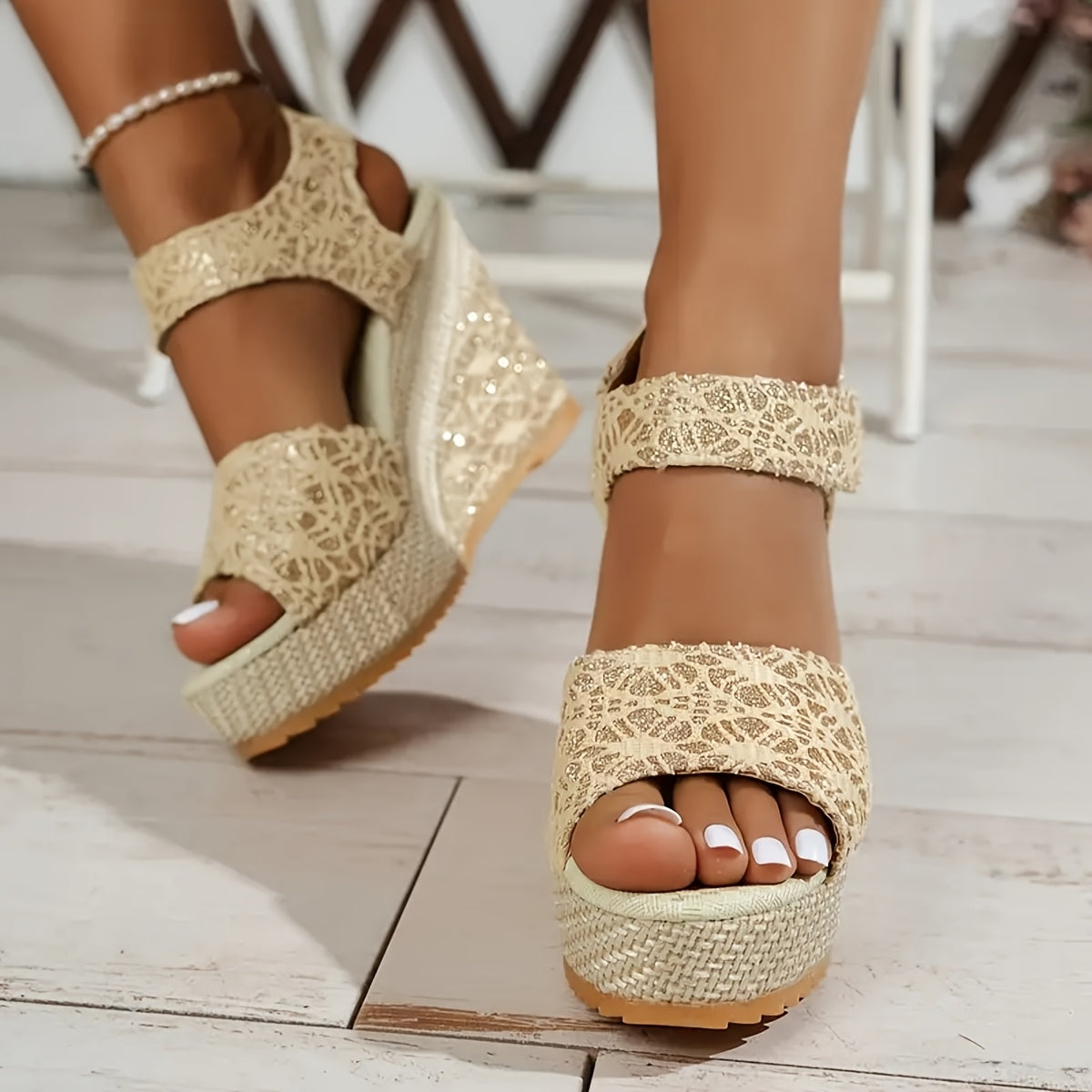 High Heel Wedge Sandals with Laces