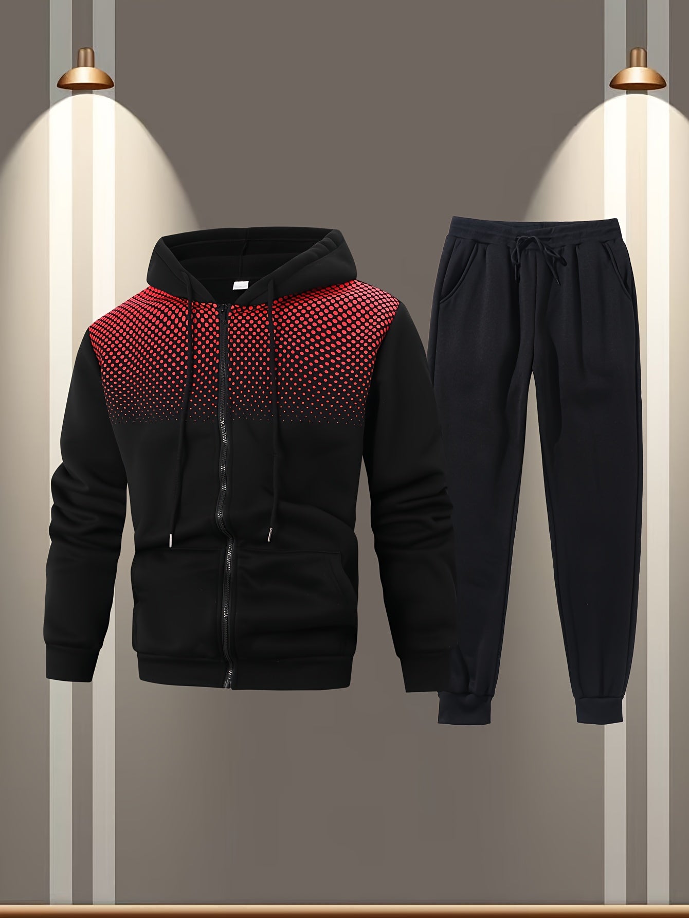 Autumn and Winter Zip-Up Jacket Set with Fleece Hooded Jacket and Button Front