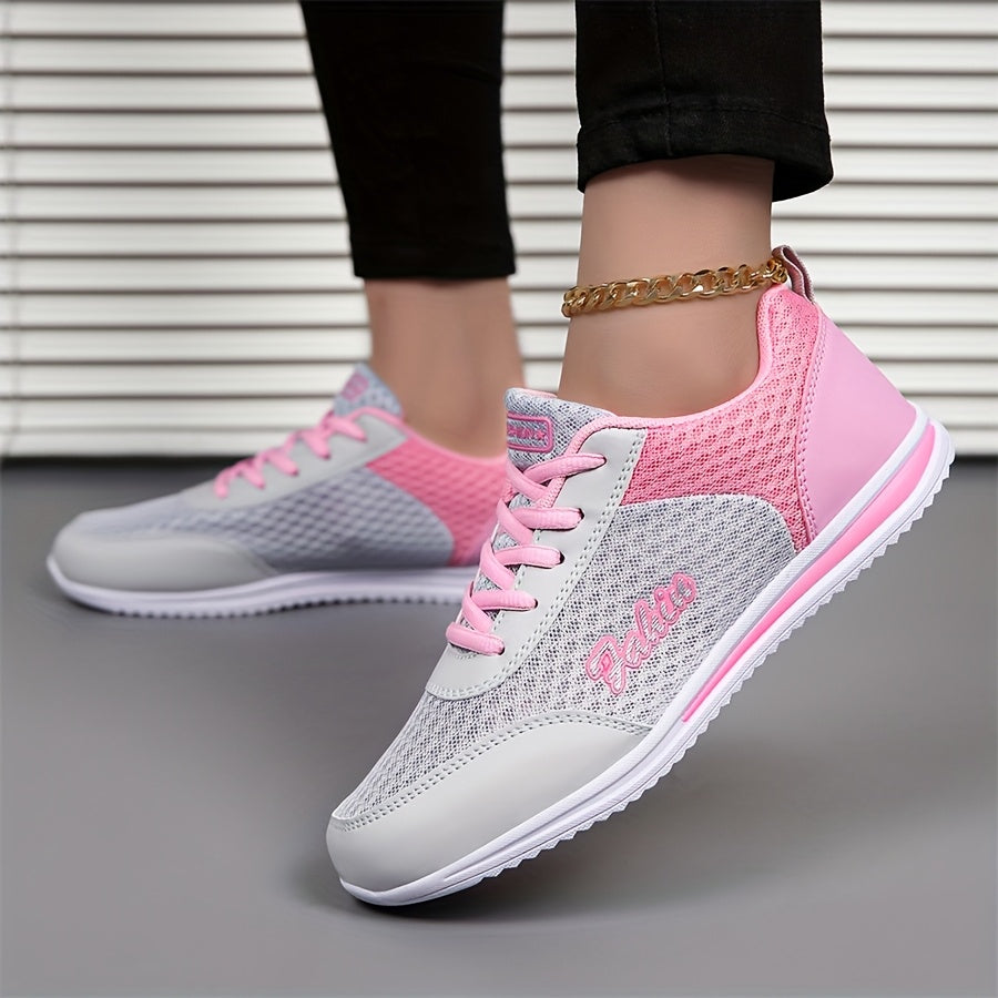 Women'S Breathable Lightweight Running Shoes - Black & Pink Checkered Design, Low-Top Lace-Up Sneakers with EVA Sole for Casual, Travel & Light Jogging, All-Season Comfort, Ladies Sneakers, Stylish Sportswear, Cushioned Suppo