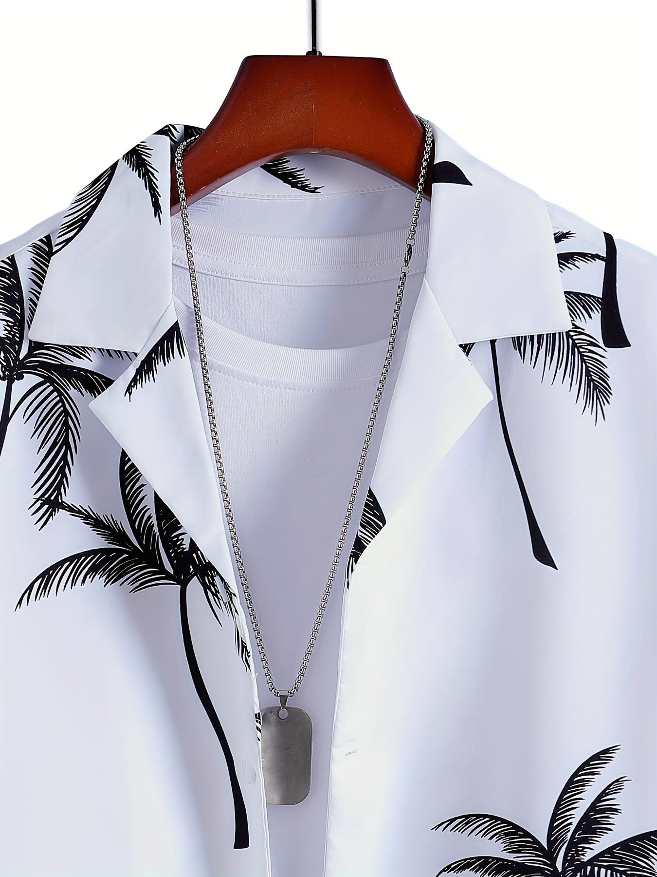 Men'S Summer Tropical Palm Tree Print Pajama Set, Polyester 100% Short Sleeve Shirt & Drawstring Waist Shorts, Vacation Style Lapel Collar, Non-Stretch Woven Fabric, Regular Fit - 120gsm