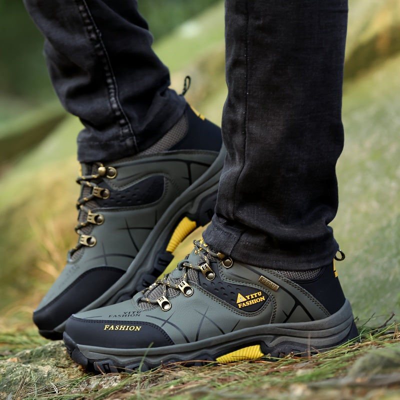 Men's Fashion Mesh Breathable Color Block Anti-skid Lace Up Hiking Shoes