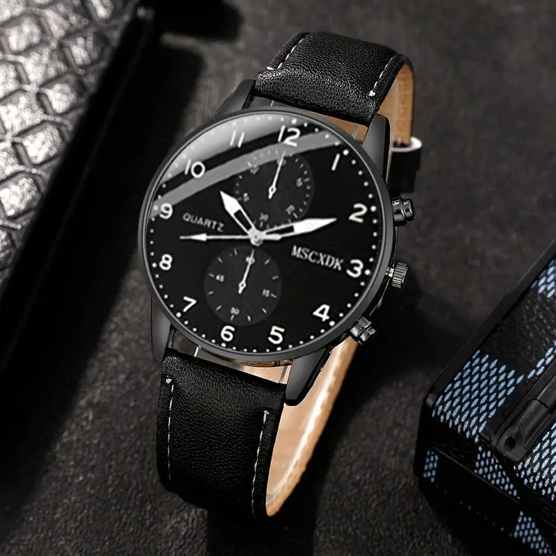 5pcs men&women's Watch Set - Stylish Casual Quartz Wristwatch, Necklace, Bracelet, Ring, and Glasses, Suitable for Women&women