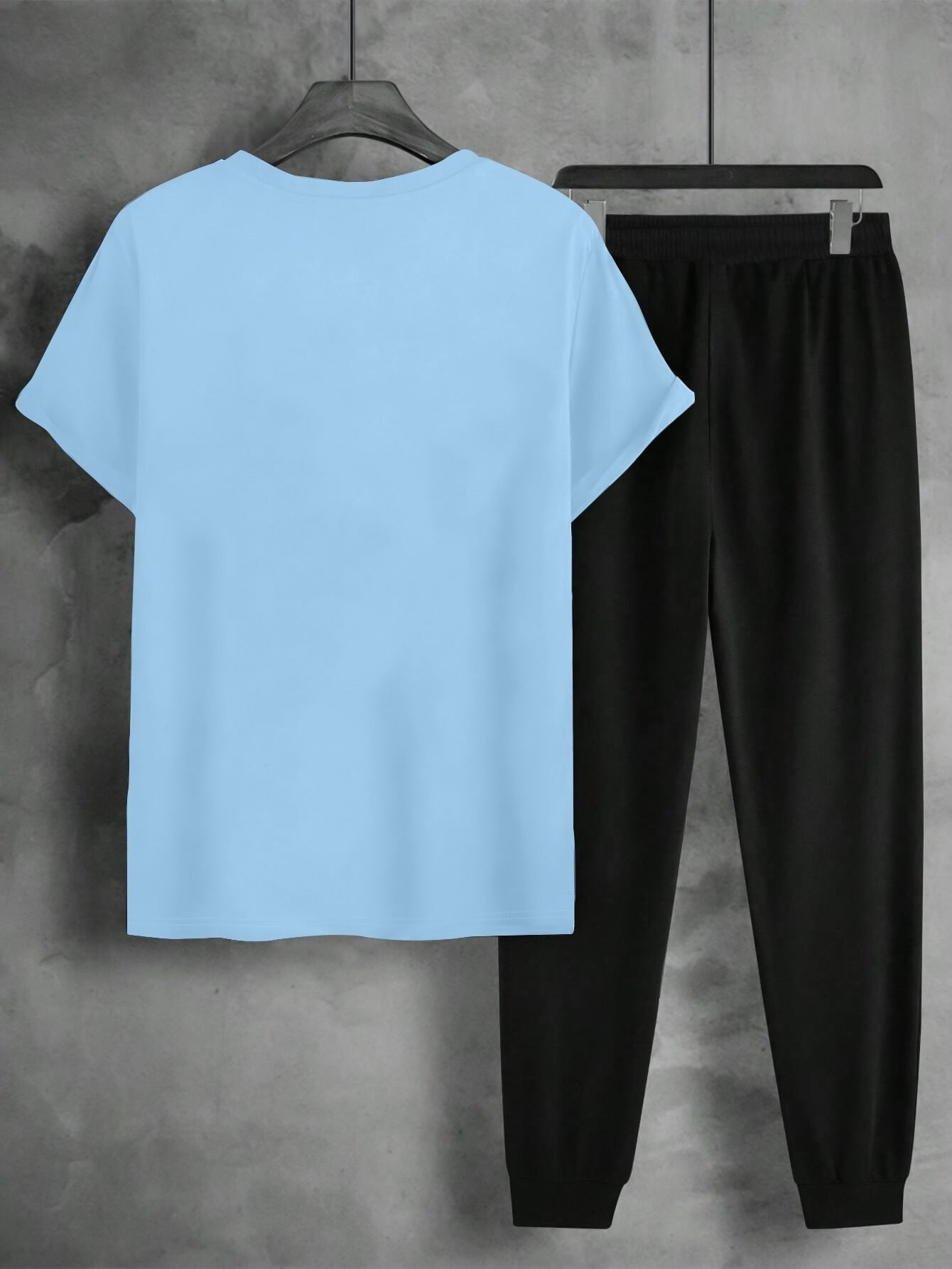 1set Men'S Casual Sportswear Set, Geometric Pattern Short Sleeve T-Shirt and Drawstring Joggers, Knitted Polyester and Elastane Blend, Round Neck, Regular Fit, Four Seasons Outfit